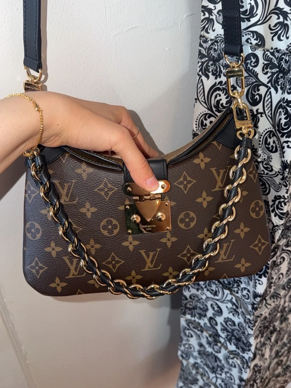Louis Vuitton Monogram Canvas Shoulder Bag with Gold Hardware